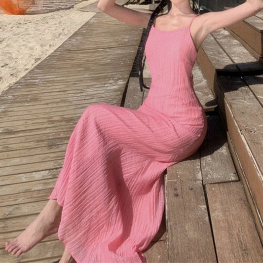 Maxi Plain Strap Spaghetti Dress Mermaid