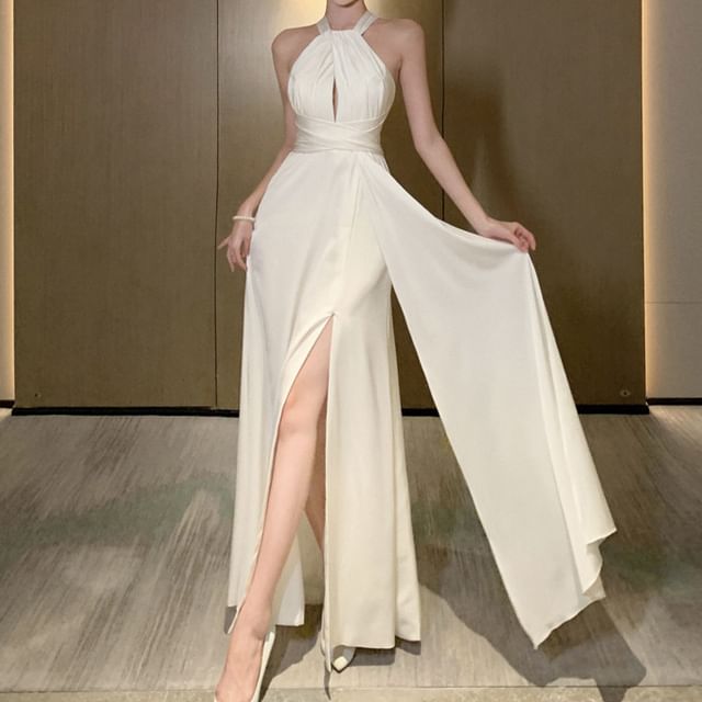 A-Line Cutout Dress Plain Maxi Sleeveless