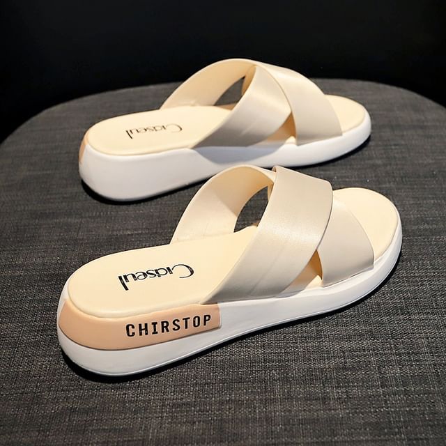 Sandals Wedge Lettering Slide Heel