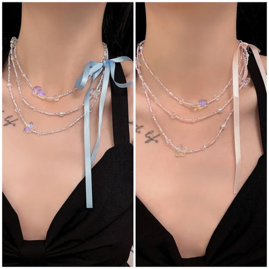 Butterfly Layered Ribbon Necklace Bead