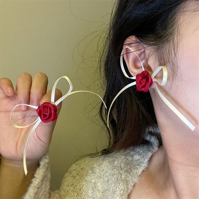 Ribbon Rose Earring Stud