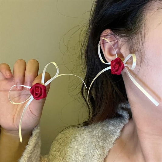Ribbon Rose Earring Stud