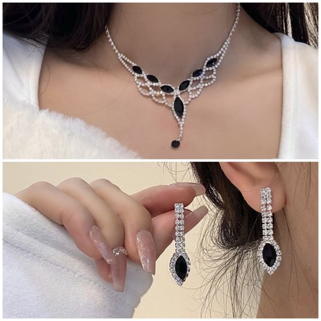 / Necklace Pendant Earring Rhinestone Drop