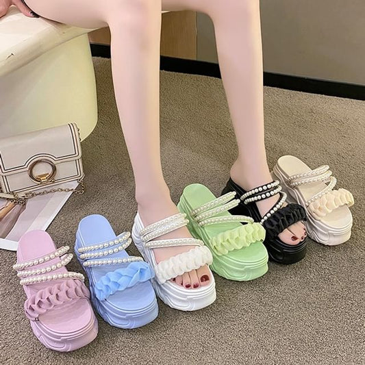 Faux Pearl Platform Sandals