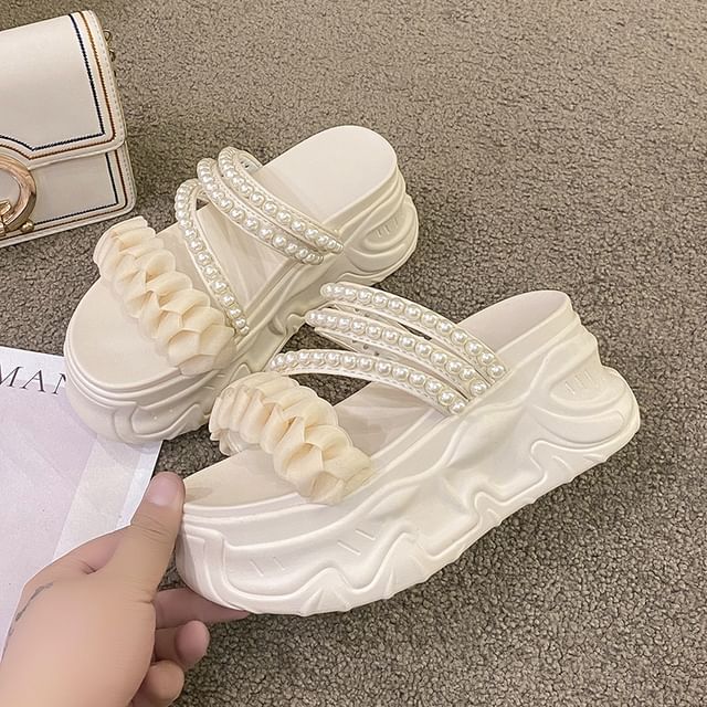 Faux Pearl Platform Sandals