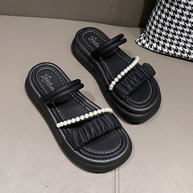 Faux Platform Slide Pearl Sandals