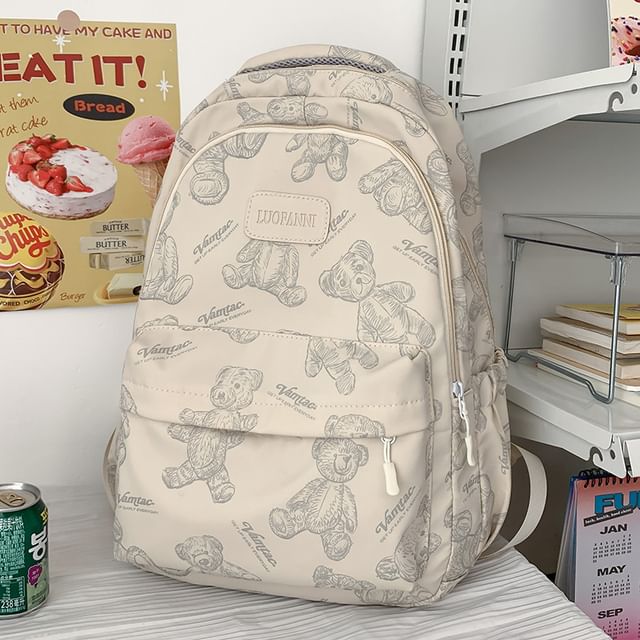 Bear Print Nylon Backpack