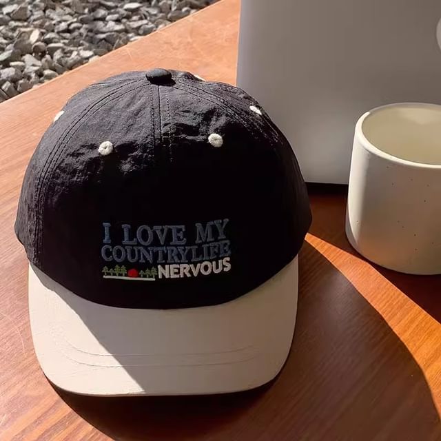 Embroidered Brim Short Panel Lettering Cap Color