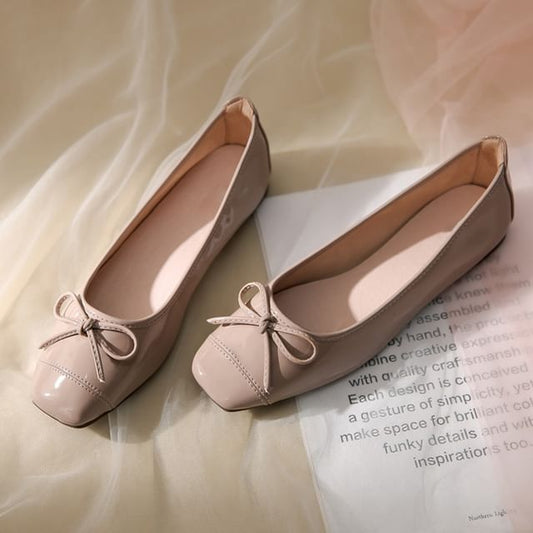 Leather Flats Faux Bow