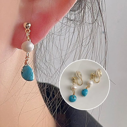 Freshwater Turquoise Drop Alloy Earring Pearl