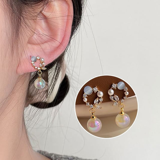 Rhinestone Earring Alloy Faux Drop Pearl