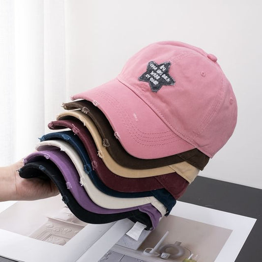 Baseball Applique Star Cap Distressed