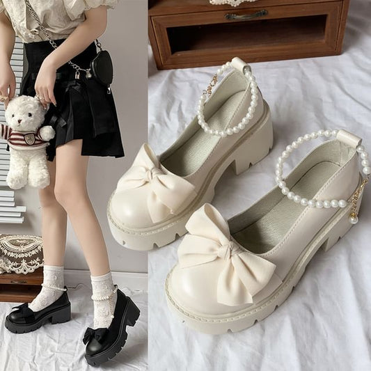 Heel Strap Loafers Ankle Bow Chunky Platform