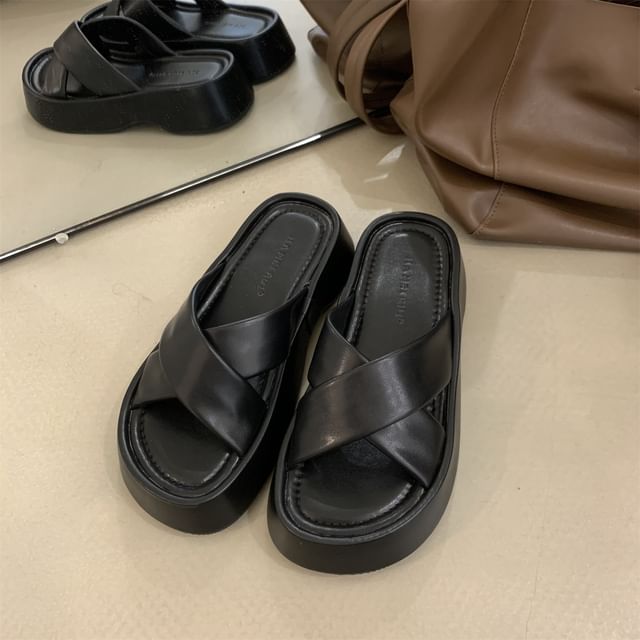 Strap Cross Slide Sandals Platform