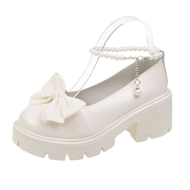 Heel Strap Loafers Ankle Bow Chunky Platform