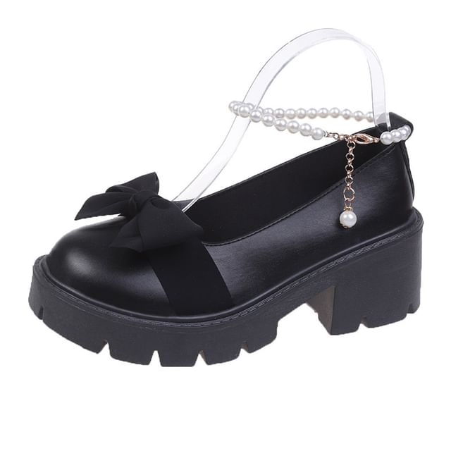 Heel Strap Loafers Ankle Bow Chunky Platform