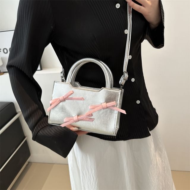 Ribbon Faux Leather Crossbody Bag