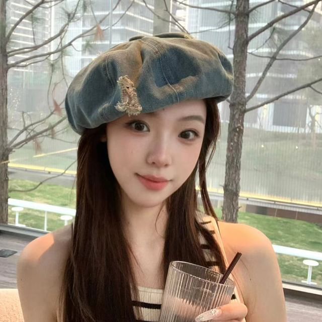 Denim Distressed Beret