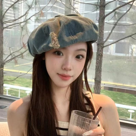 Denim Distressed Beret