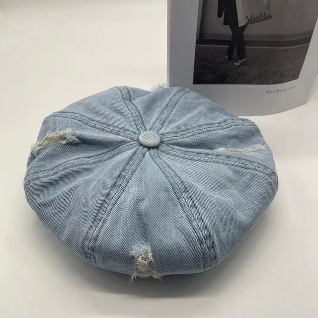 Denim Distressed Beret