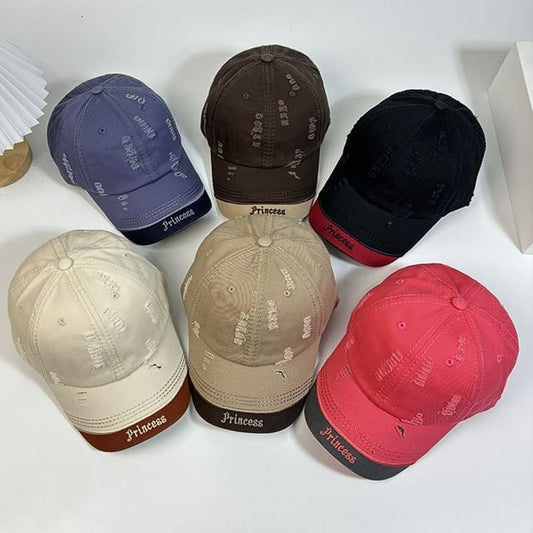 Letter Baseball Cap Distressed Embroidered