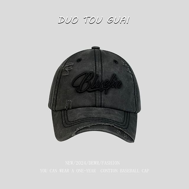 Distressed Embroidered Cap Baseball Letter