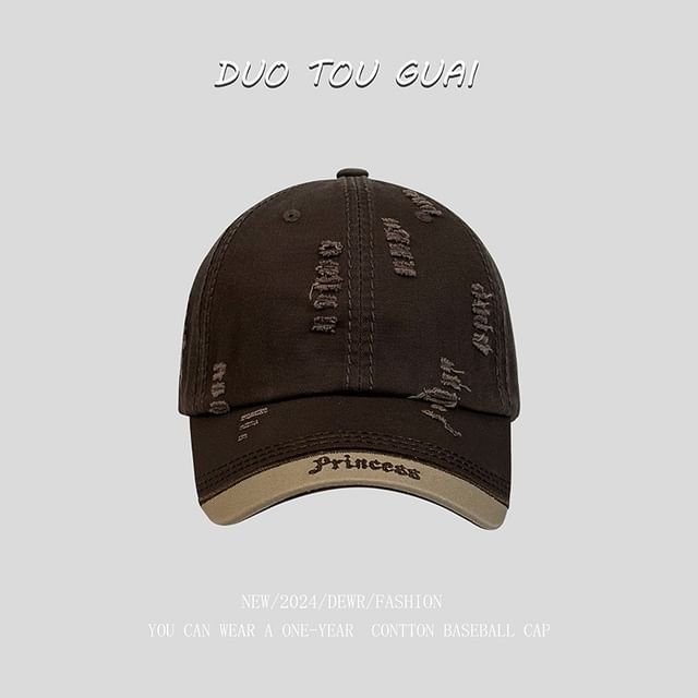 Letter Baseball Cap Distressed Embroidered