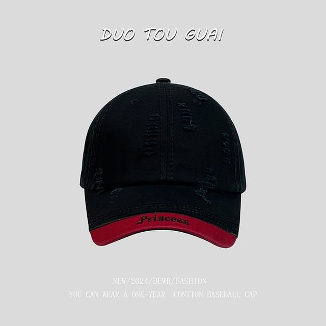 Letter Baseball Cap Distressed Embroidered