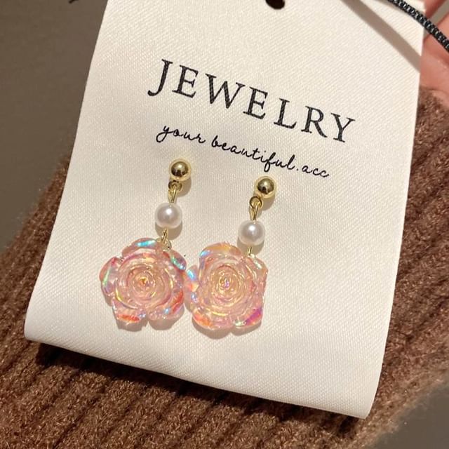 Alloy Earring Floral Pearl Dangle Faux