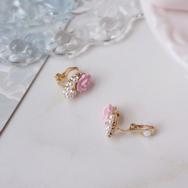 Earring Floral Pearl Faux Stud Alloy