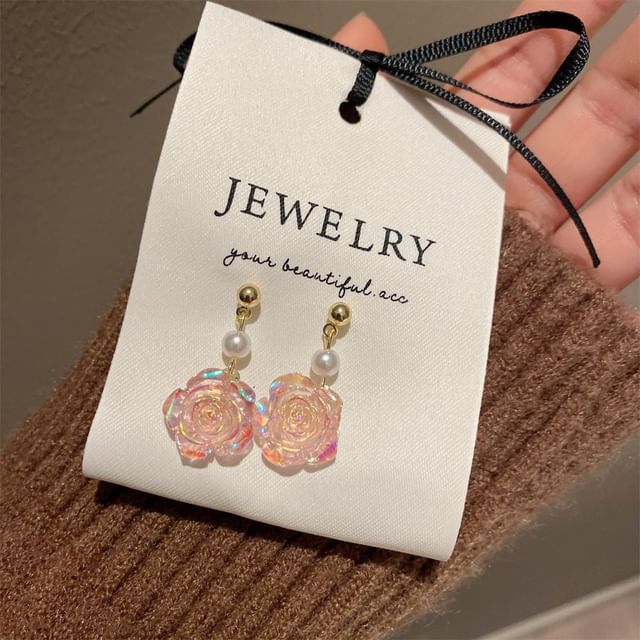 Alloy Earring Floral Pearl Dangle Faux