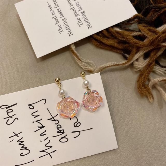 Alloy Earring Floral Pearl Dangle Faux