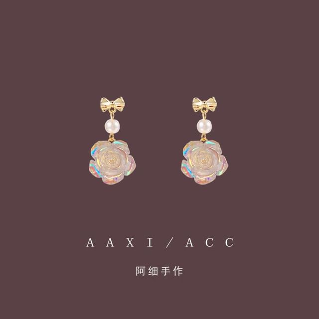 Alloy Earring Floral Pearl Dangle Faux