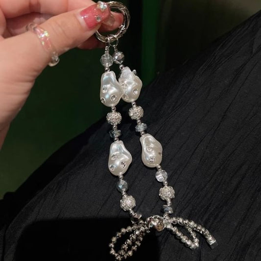 Strap Faux Rhinestone Phone Irregular Pearl