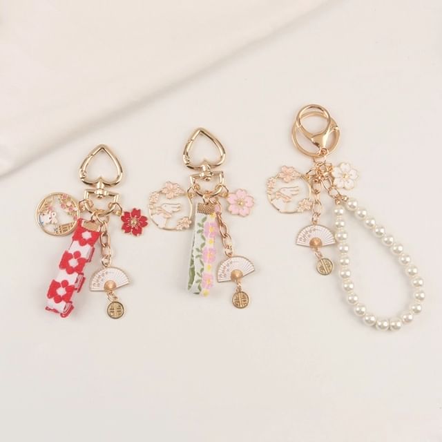 Rabbit Sakura Strap / Faux Pearl Bag Charm Keyring (Various Designs)