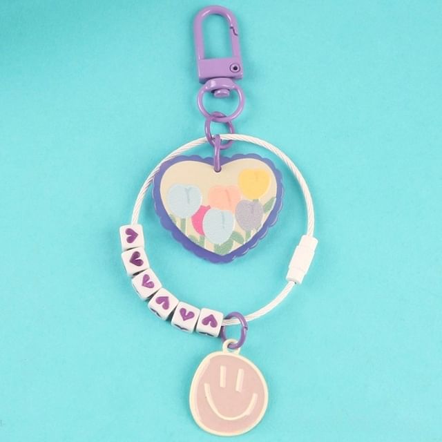 Heart Smiley Acrylic Bag Charm Keyring (Various Designs)