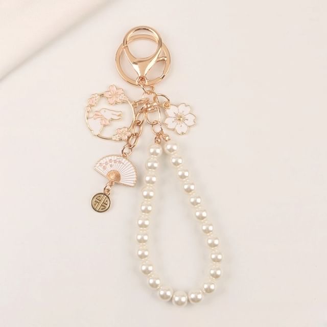 Rabbit Sakura Strap / Faux Pearl Bag Charm Keyring (Various Designs)