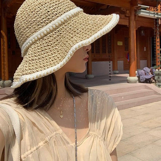 Pearl Straw Sun Faux Hat