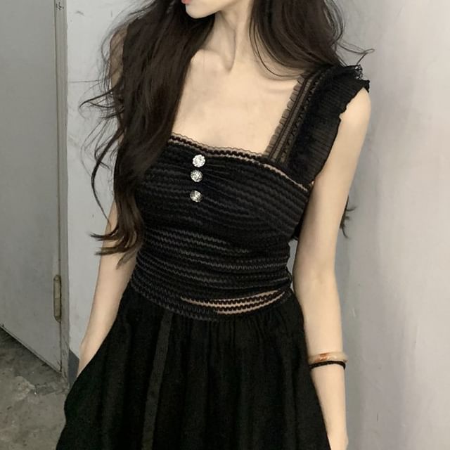 Crop Tank Top Square Plain Neck