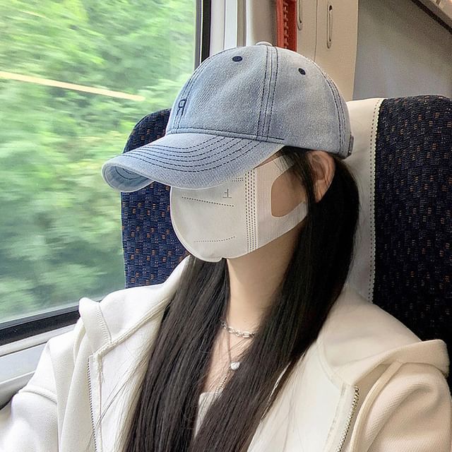 Cap Denim Lettering Washed Embroidered Baseball