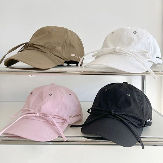 Baseball Embroidered Cap Lettering Bow Accent