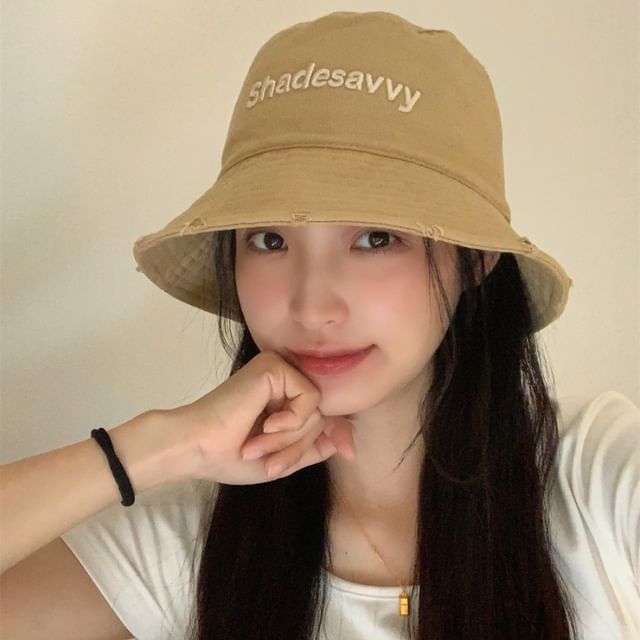 Embroidered Bucket Lettering Distressed Hat