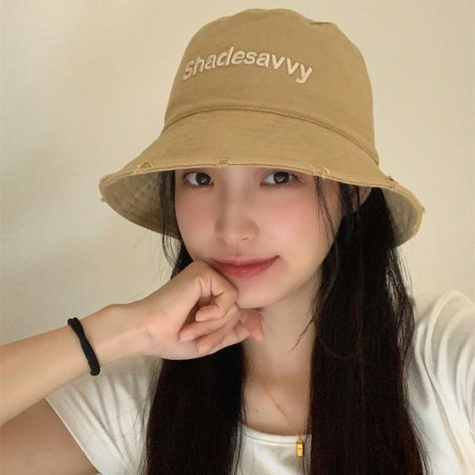 Embroidered Bucket Lettering Distressed Hat