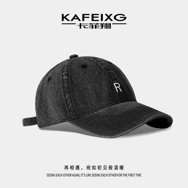 Cap Denim Lettering Washed Embroidered Baseball