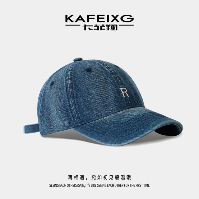 Cap Denim Lettering Washed Embroidered Baseball