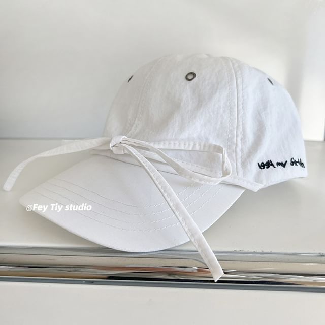 Baseball Embroidered Cap Lettering Bow Accent