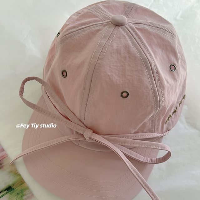 Baseball Embroidered Cap Lettering Bow Accent