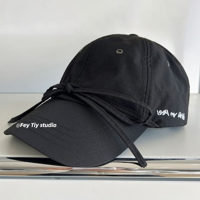 Baseball Embroidered Cap Lettering Bow Accent