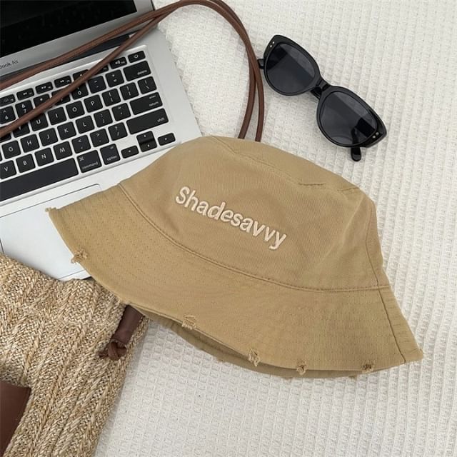 Embroidered Bucket Lettering Distressed Hat