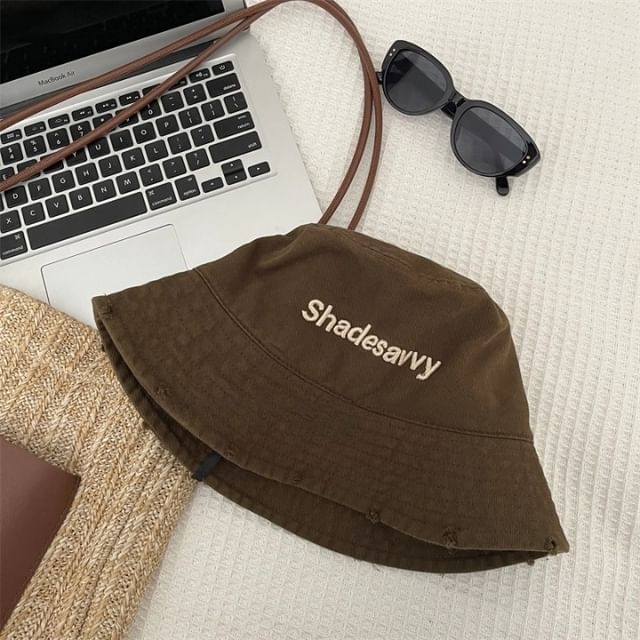 Embroidered Bucket Lettering Distressed Hat